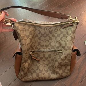 Vintage Coach Tan and Brown Signature Shoulder Bag
